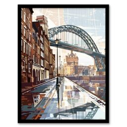 "Artery8 Newcastle Tyne Bridge Abstract Cityscape England Framed Art Print in Brown - Size: W12"" x H16""" - thumbnail 1