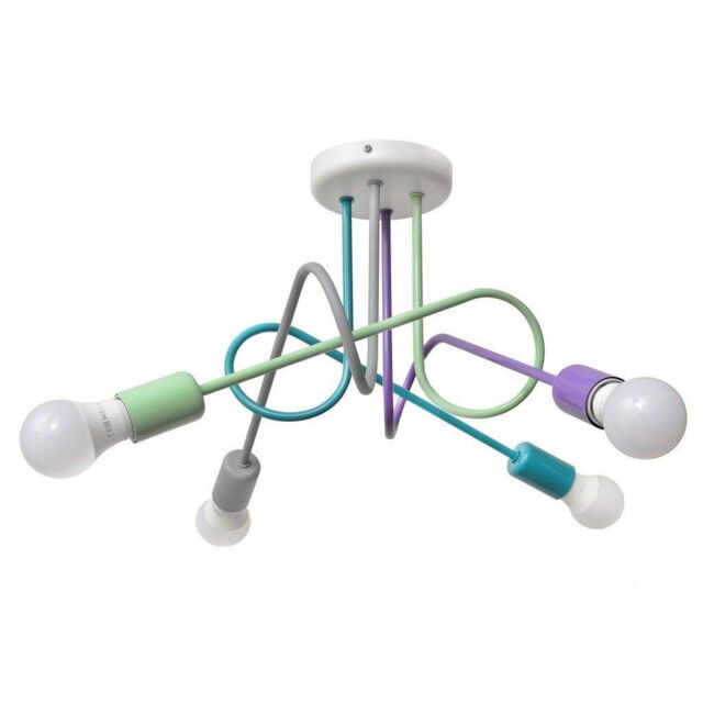 Netlighting Oxford Multi Arm Semi Flush Ceiling Light Grey Turquoise Minth Violet 44cm