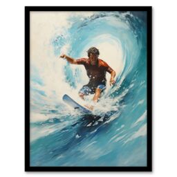 "Artery8 The Endless Summer Surfers Crest Of The Wave Artwork Art Print Framed Poster Wall Decor in Black - Size: W12"" x H16""" - thumbnail 1