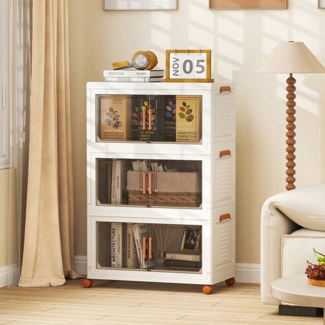 EONLION 3-Pack Stackable Plastic Storage Boxes in Beige - Size: 500mm - image 1