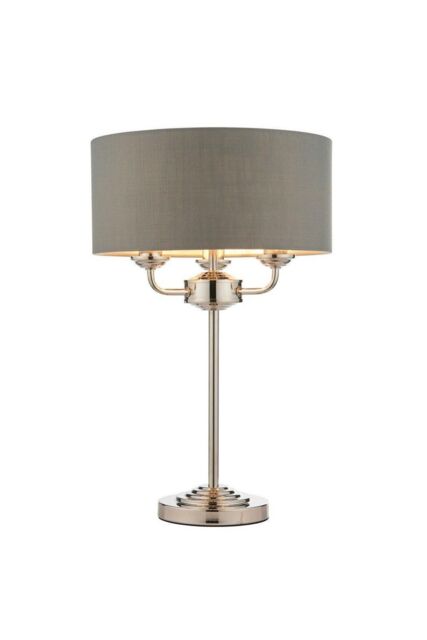 Netlighting Highclere Base & Shade Table Lamp Bright Nickel Plate Charcoal Fabric in Grey - image 1
