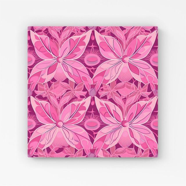 "Warren Reed - Designer Pink Abstract Floral Design Canvas - Size: W16"" x H16""" - image 1