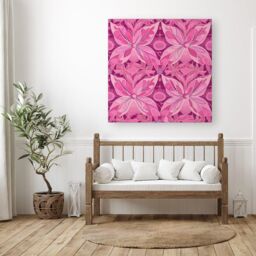 "Warren Reed - Designer Pink Abstract Floral Design Canvas - Size: W16"" x H16""" - thumbnail 3