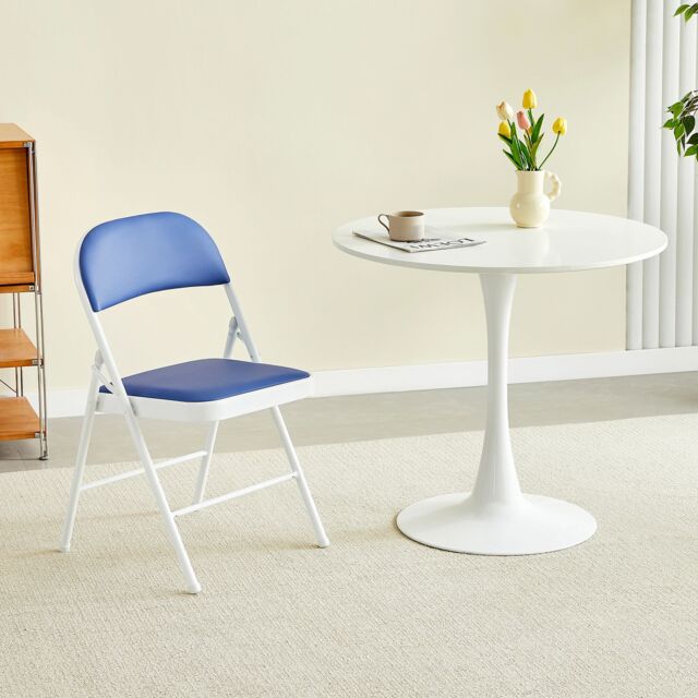 MCC Direct Single Folding Dining Chair Metal Frame Padded Seat in Blue - image 1