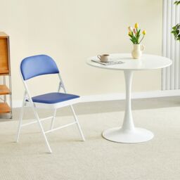 MCC Direct Single Folding Dining Chair Metal Frame Padded Seat in Blue