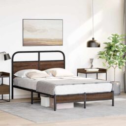 Berkfield Home Bed Frame without Mattress 140x190 cm Brown Oak Engineered Wood - thumbnail 4