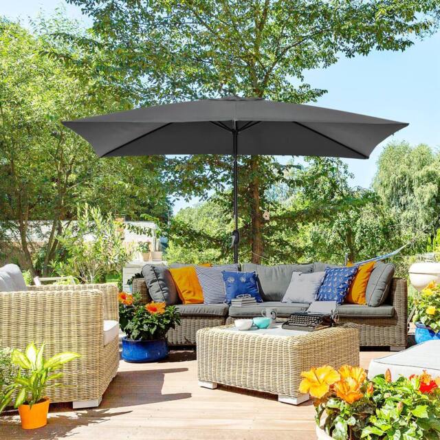 OUTSUNNY 3x2m Patio Umbrella Canopy Tilt Crank Rectangular Sun Shade Steel in Black - image 1