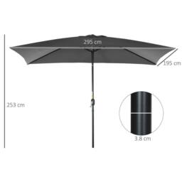OUTSUNNY 3x2m Patio Umbrella Canopy Tilt Crank Rectangular Sun Shade Steel in Black - thumbnail 3