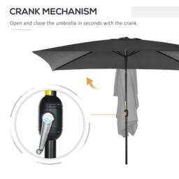 OUTSUNNY 3x2m Patio Umbrella Canopy Tilt Crank Rectangular Sun Shade Steel in Black - thumbnail 6