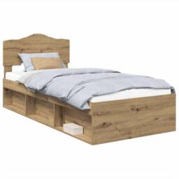 Berkfield Home Bed Frame Artisian Oak 100 x 200 cm Solid Pine Wood in Brown - thumbnail 2