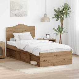 Berkfield Home Bed Frame Artisian Oak 100 x 200 cm Solid Pine Wood in Brown - thumbnail 1