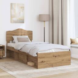 Berkfield Home Bed Frame Artisian Oak 100 x 200 cm Solid Pine Wood in Brown - thumbnail 3