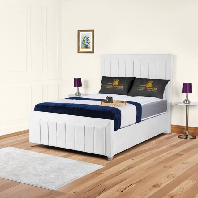 "UK Bed Furniture Sierra Upholstered Bed Frame with 48"" Headboard - Slatted Base in White - Size: Single" - image 1