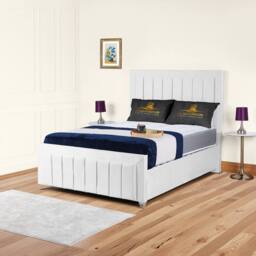 "UK Bed Furniture Sierra Upholstered Bed Frame with 48"" Headboard - Slatted Base in White - Size: Single" - thumbnail 1