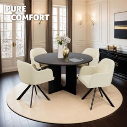 tectake Armchair Lona Set Of 4 - Cream/Black in Cream - Size: 4 Pack - thumbnail 9