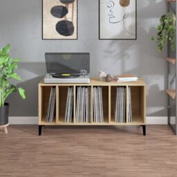 Berkfield Home Record Cabinet Sonoma Oak 100x38x48 cm Engineered Wood in Brown - Size: 100 x 38 x 48 cm - thumbnail 3