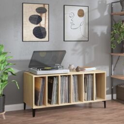 Berkfield Home Record Cabinet Sonoma Oak 100x38x48 cm Engineered Wood in Brown - Size: 100 x 38 x 48 cm - thumbnail 1