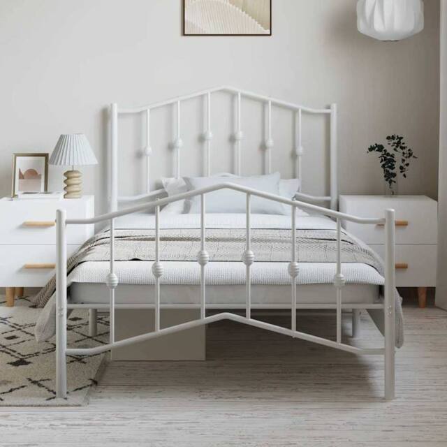 Berkfield Home Metal Bed Frame with Headboard & Footboard White 100x200 cm - image 1