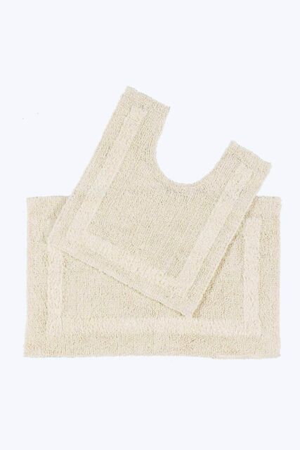 Homescapes Luxury Bath Mat Set Reversible 1600GSM 100% Cotton 2 Pc w. Pedestal Mat in Cream - image 1