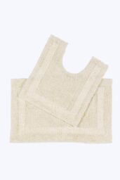 Homescapes Luxury Bath Mat Set Reversible 1600GSM 100% Cotton 2 Pc w. Pedestal Mat in Cream - thumbnail 1