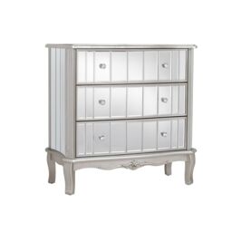 Melody Maison Silver Mirrored Chest Of Drawers & Pair Of 3 Drawer Bedside Tables - Tiffany Range - thumbnail 1
