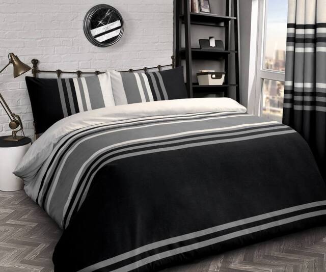 Velosso Tonal Stripe Duvet Cover & Pillowcase Set in Black - Size: Single - image 1