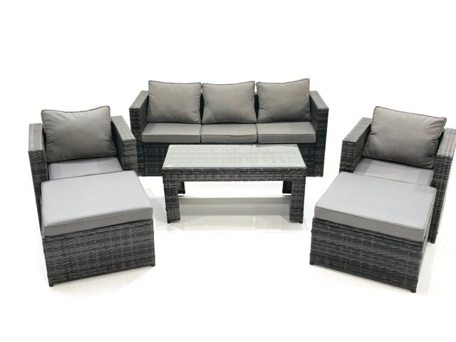 Fimous 7 Seater Rattan Garden Furniture Set Outdoor Lounger Sofa with Coffee Table 2 Armchair 2 Big Footstools Dark Grey Mixed - image 1