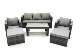 Fimous 7 Seater Rattan Garden Furniture Set Outdoor Lounger Sofa with Coffee Table 2 Armchair 2 Big Footstools Dark Grey Mixed - thumbnail 1