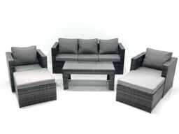 Fimous 7 Seater Rattan Garden Furniture Set Outdoor Lounger Sofa with Coffee Table 2 Armchair 2 Big Footstools Dark Grey Mixed - thumbnail 2