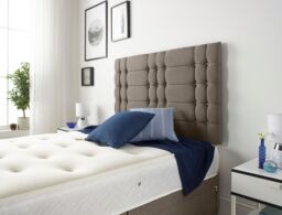 Somnior Bliss Sprung Memory Foam 2 Drawer Divan Bed Set with Upholstered Headboard Tweed Fabric in Brown - Size: Small Double - thumbnail 4