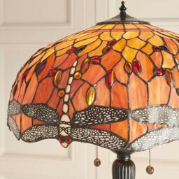 Loops 1.5m Tiffany Twin Floor Lamp Dark Bronze & Dragonfly Stained Glass Shade i00014 in Clear - thumbnail 3