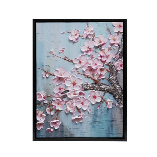 "Artery8 Cherry Blossoms Thick Paint Flowers Framed Canvas Wall Art Print in Pink - Size: W12"" x H16""" - image 1