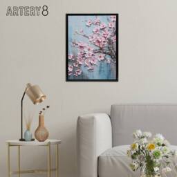 "Artery8 Cherry Blossoms Thick Paint Flowers Framed Canvas Wall Art Print in Pink - Size: W12"" x H16""" - thumbnail 3