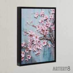 "Artery8 Cherry Blossoms Thick Paint Flowers Framed Canvas Wall Art Print in Pink - Size: W12"" x H16""" - thumbnail 2