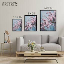 "Artery8 Cherry Blossoms Thick Paint Flowers Framed Canvas Wall Art Print in Pink - Size: W12"" x H16""" - thumbnail 4