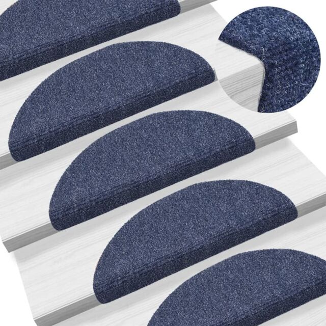 Berkfield Home Self-adhesive Stair Mats 10 pcs Blue 56x17x3 cm Needle Punch - Size: Medium - image 1