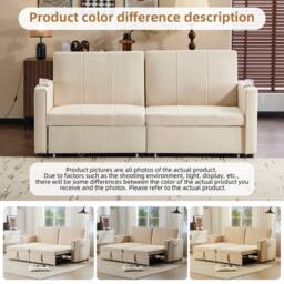 Merax King Size 3-Seater Convertible Sofa Bed with Pull-Out Action in Beige - thumbnail 4
