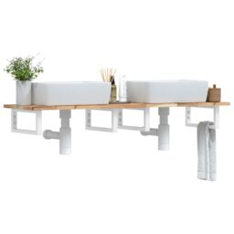 Berkfield Home Basin Shelf Wall Mounted Steel & Solid Wood Acacia in Brown - thumbnail 1