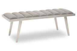 Orsina Grey Velvet Bench with Splayed Silver Legs, Channel‑Tufted Plush Seat, Elegant Mid‑Century Accent Seating - thumbnail 3
