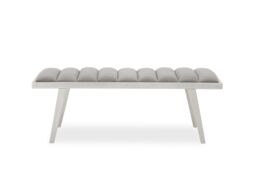 Orsina Grey Velvet Bench with Splayed Silver Legs, Channel‑Tufted Plush Seat, Elegant Mid‑Century Accent Seating - thumbnail 6