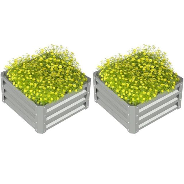 VOGREX Set of 2 Raised Garden Bed Galvanised Planter Box in Grey - image 1