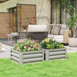 VOGREX Set of 2 Raised Garden Bed Galvanised Planter Box in Grey - thumbnail 3