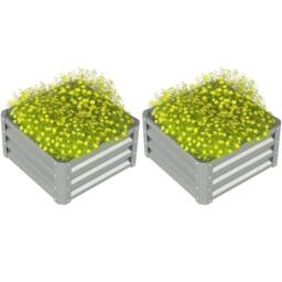 VOGREX Set of 2 Raised Garden Bed Galvanised Planter Box in Grey