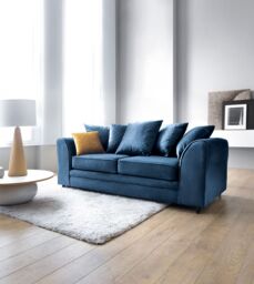 Abakus Direct Chicago Spill-Proof Velvet 3 Seater Sofa in Dark Blue - thumbnail 1