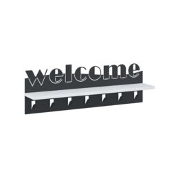 Decortie Welcome' Modern Wall Hanger with Shelf 7 Black Metal Hooks Storage Rack in White - Size: 1 Pack - thumbnail 2