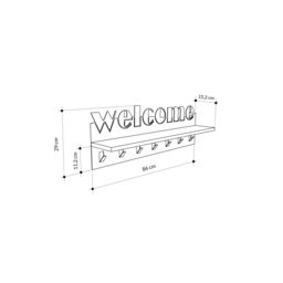 Decortie Welcome' Modern Wall Hanger with Shelf 7 Black Metal Hooks Storage Rack in White - Size: 1 Pack - thumbnail 5