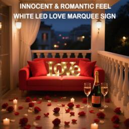 Bright Zeal White 41cm(W)Battery-Operated LED LOVE Light Sign with 20 Lights Timer - thumbnail 4