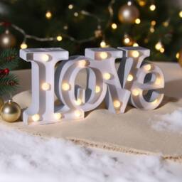 Bright Zeal White 41cm(W)Battery-Operated LED LOVE Light Sign with 20 Lights Timer - thumbnail 1