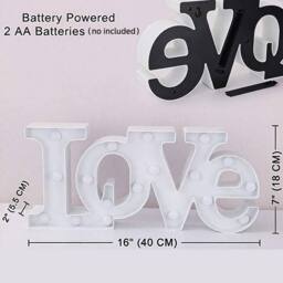 Bright Zeal White 41cm(W)Battery-Operated LED LOVE Light Sign with 20 Lights Timer - thumbnail 5