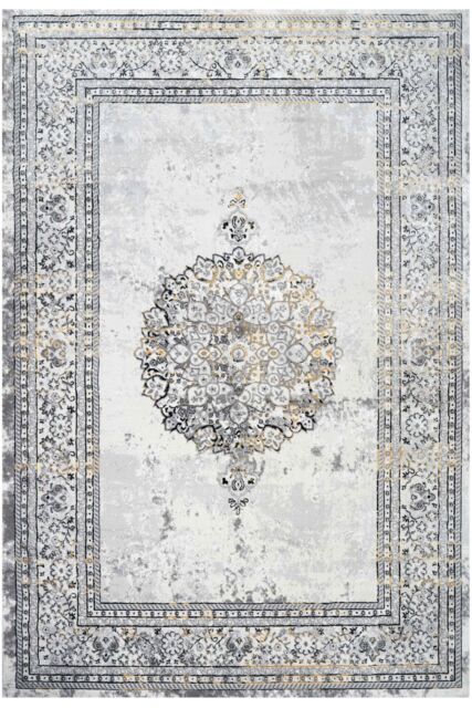 Kukoon Grey Gold Metallic Distressed Traditional Medallion Bordered Rug in Metallic Gold - Size: 160 cm x 230 cm - image 1
